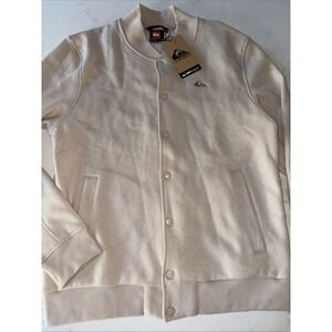 NEW Quiksilver DRYFLIGHT Bomber Jacket Men's S Tan Fleece Stretch Snap Button